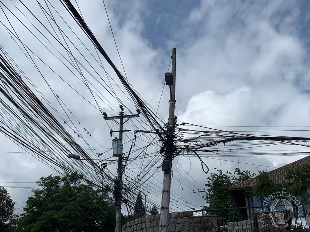 Typical utility poles and power lines in Latin America